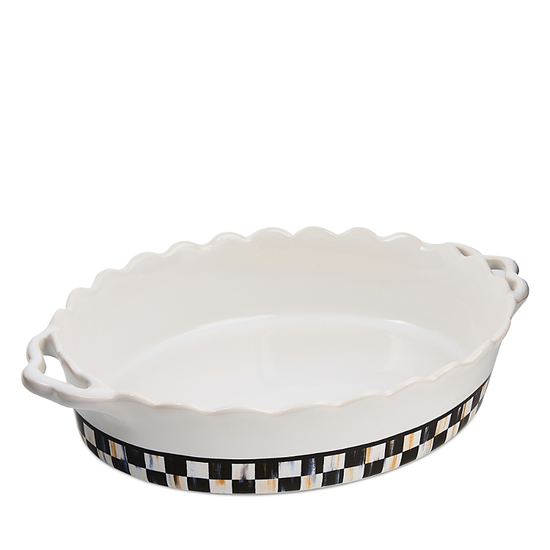 Mackenzie-childs Courtly Check Everyday Medium Oval Baking Dish In White