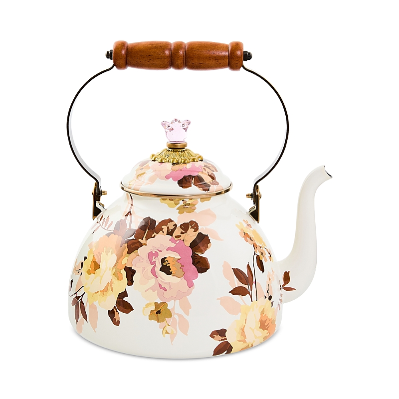 Mackenzie-childs Wild Rose 3 Quart White Tea Kettle In Multi