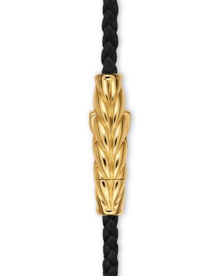 Chevron Triple Wrap Bracelet in Black Leather with 18K Yellow Gold, 3mm