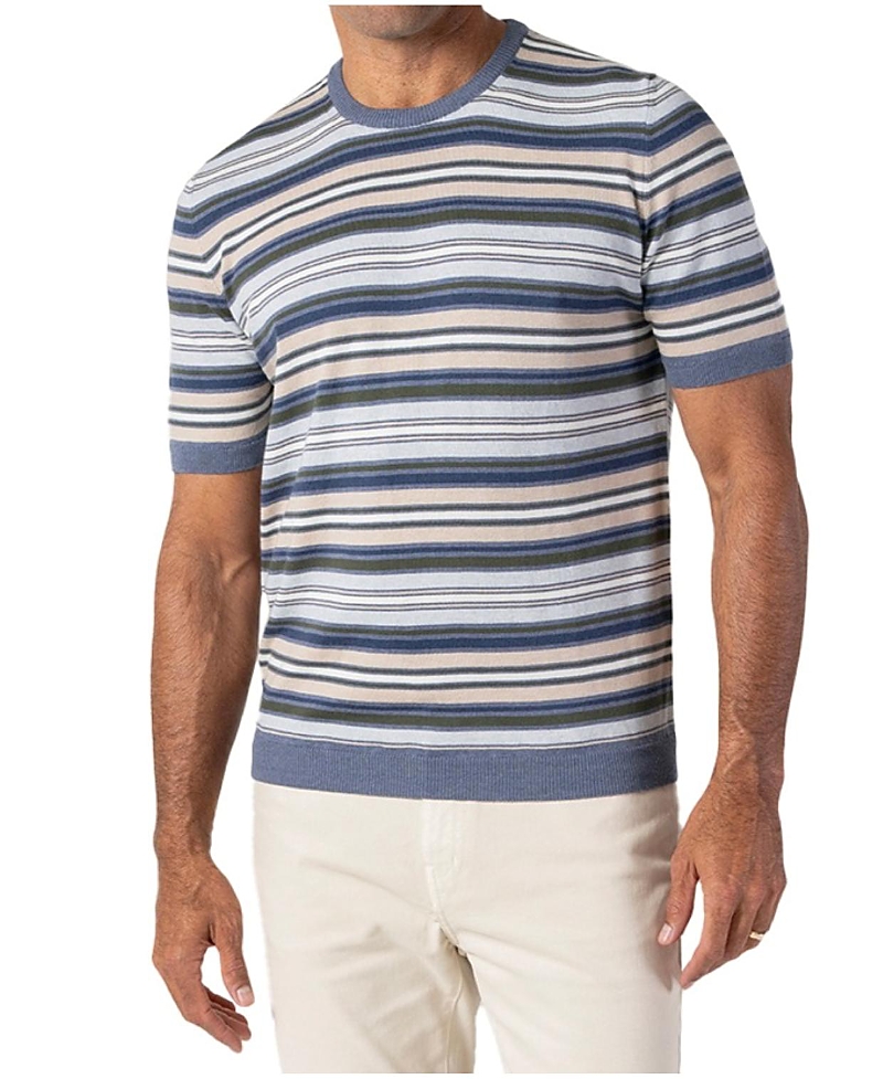 Robert Talbott Pratt Stripe Short Sleeve Crewneck Sweater