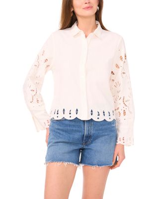 VINCE CAMUTO - Embroidered Scallop Hem Blouse