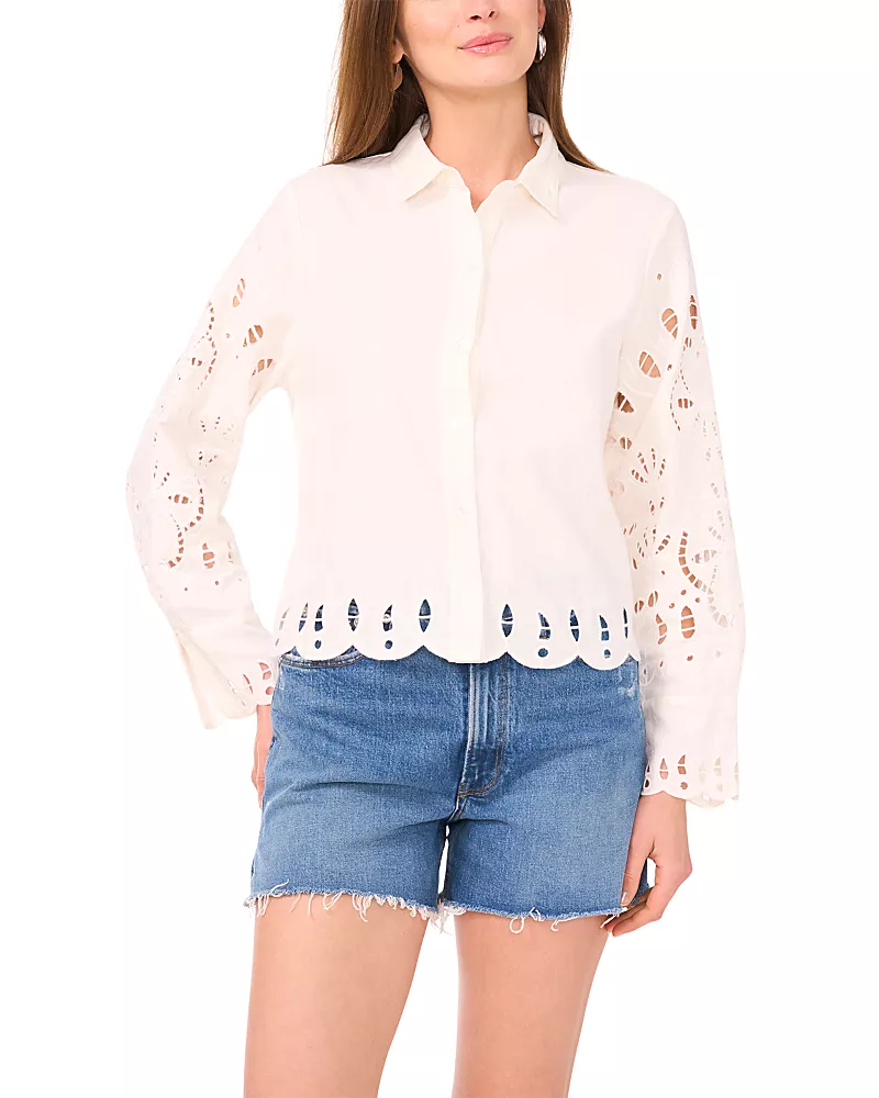 Vince Camuto Embroidered Scallop Hem Blouse