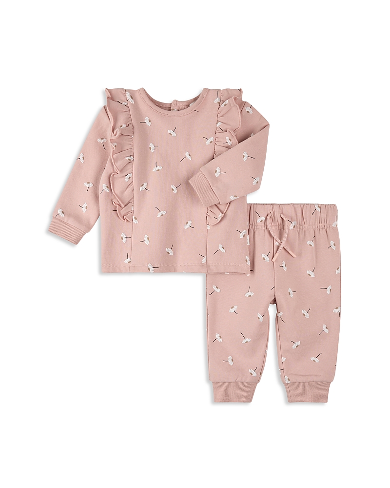 Firsts By Petit Lem Girls' Daisy Print Ruffle Top & Jogger Pant - Baby In Pink