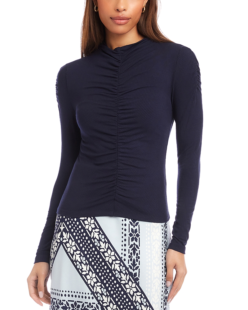 Fifteen Twenty Selena Ruched Rib Top In Blue