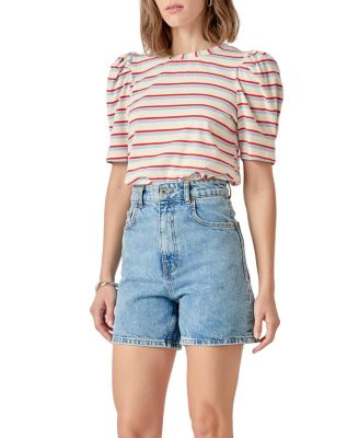 Women's Stripe Knit Puff Sleeve Top