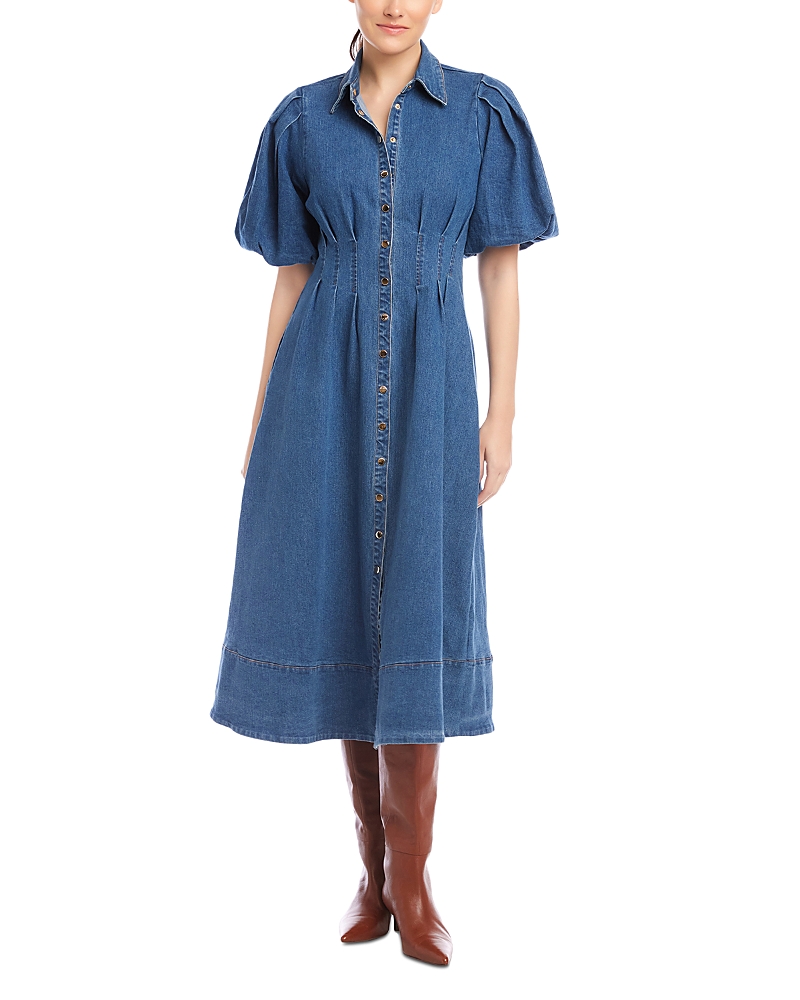 Fifteen Twenty Esme Denim Midi Shirt Dress In Blue