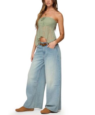 Embroidered Sheer Strapless Top