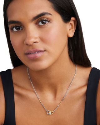 18K Yellow Gold & Sterling Silver Caviar Lux Diamond Interlocking Circle Pendant Necklace, 16-18"