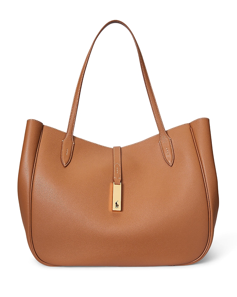 Polo Ralph Lauren Polo Id Leather Large Tote In Brown