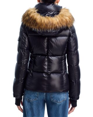 Gloss Puffer Jacket with Faux Fur Trimmed Hood - Exclusive