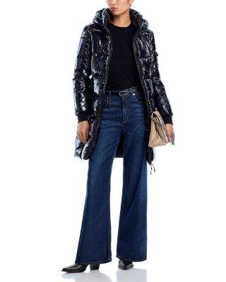 High Shine Long Puffer Coat with Hood - Exclusive