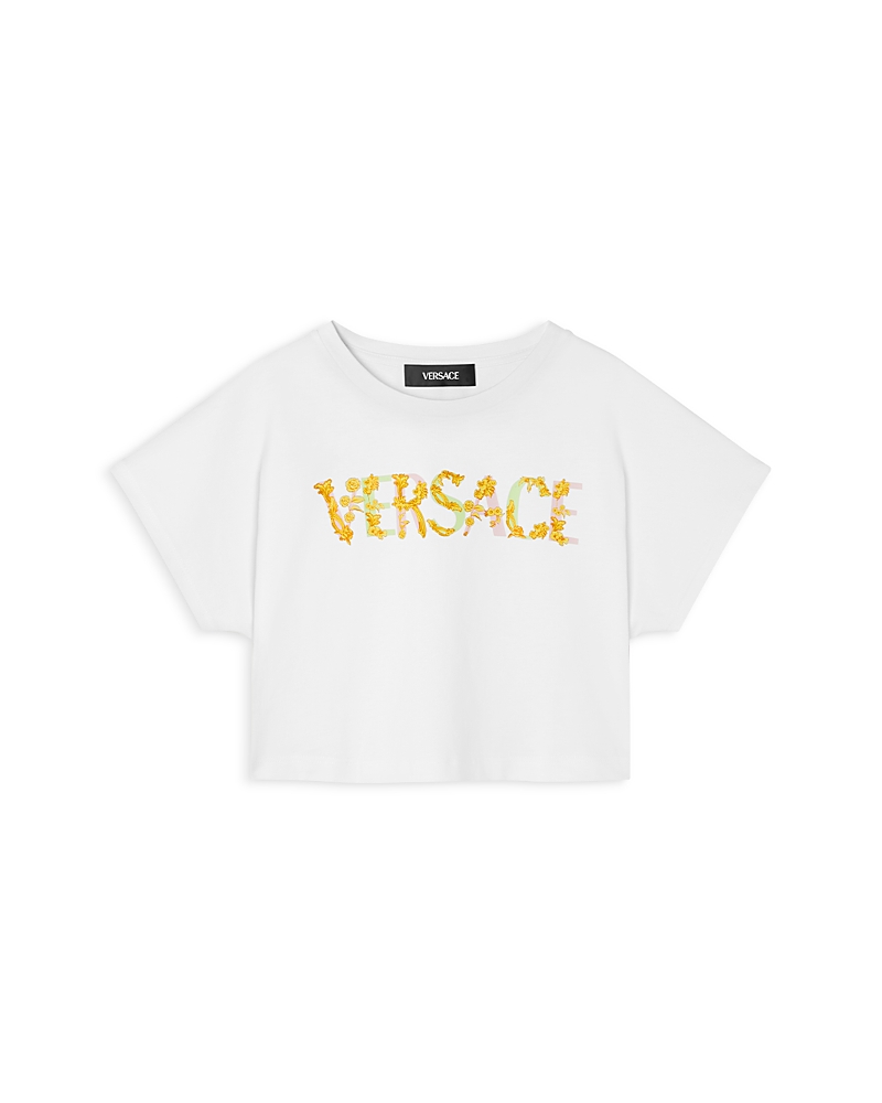 Versace Logo-print Cropped T-shirt In White