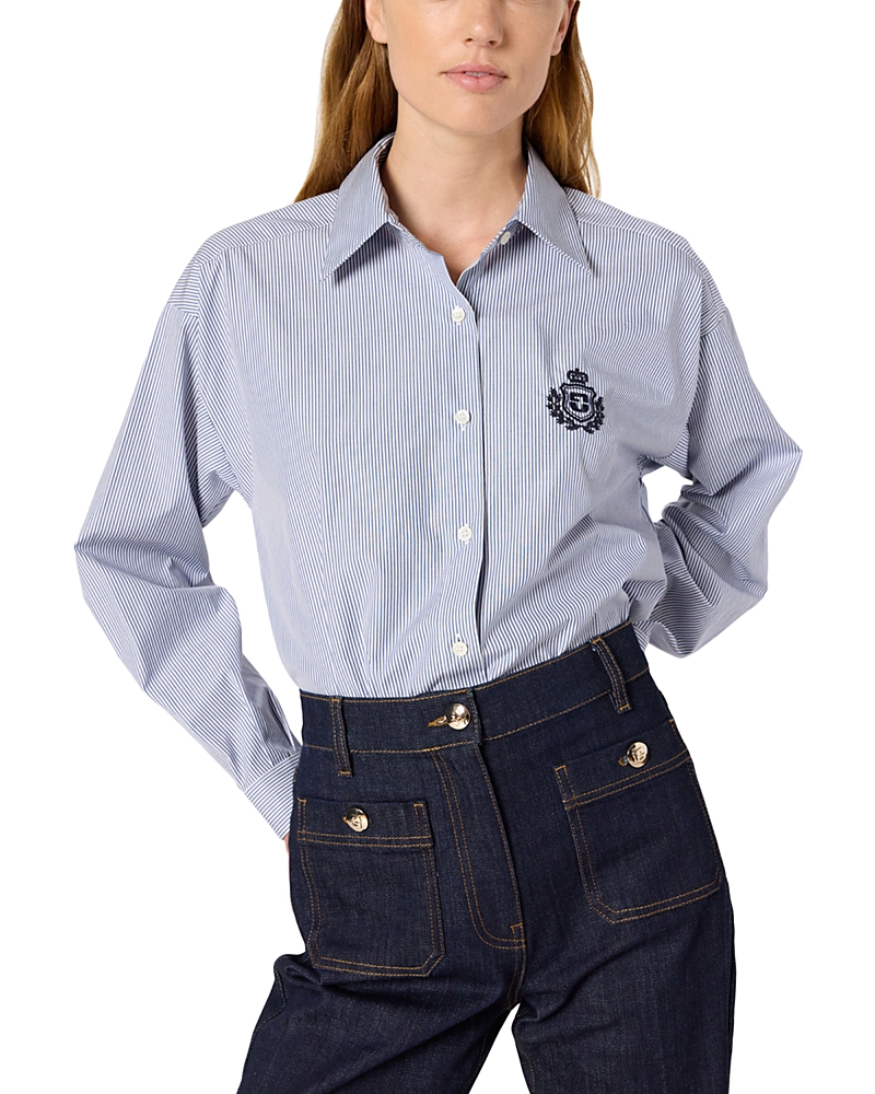 Gerard Darel Alison Embroidered Pocket Shirt In Blue