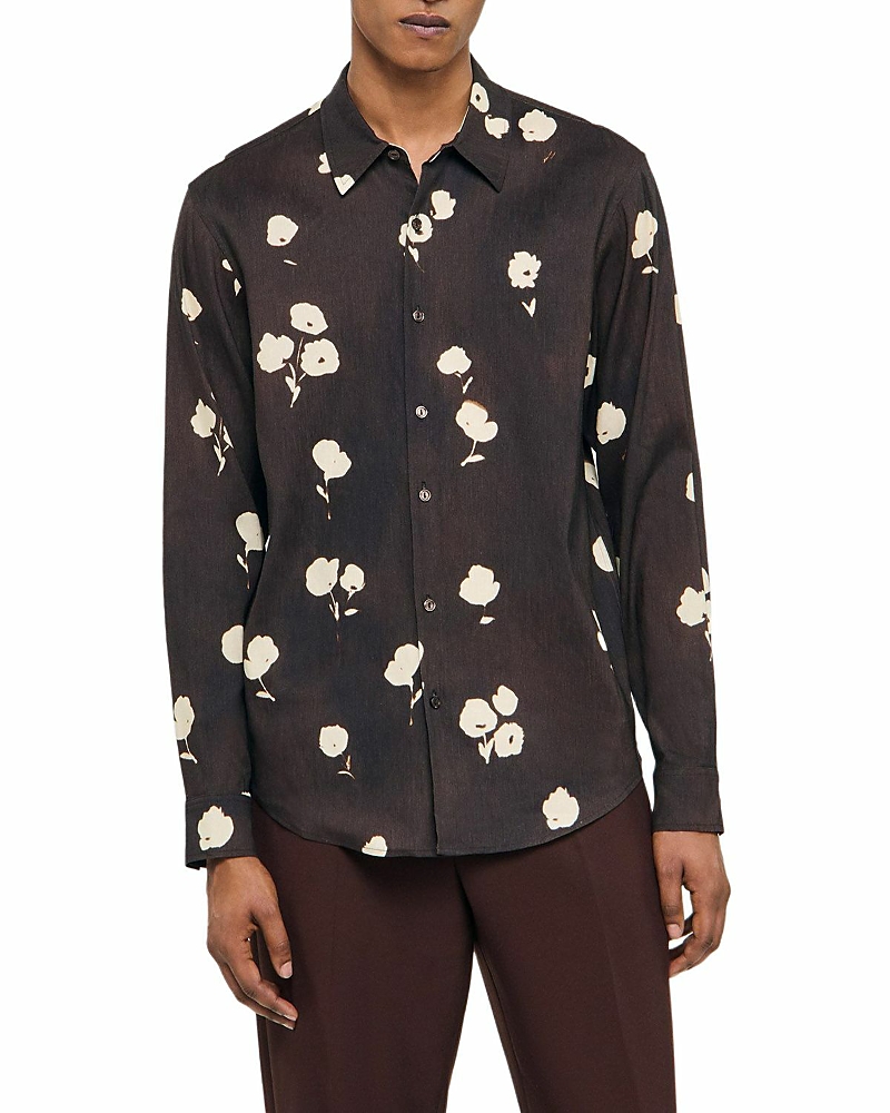 Sandro Water Flower Button Front Shirt In Brown