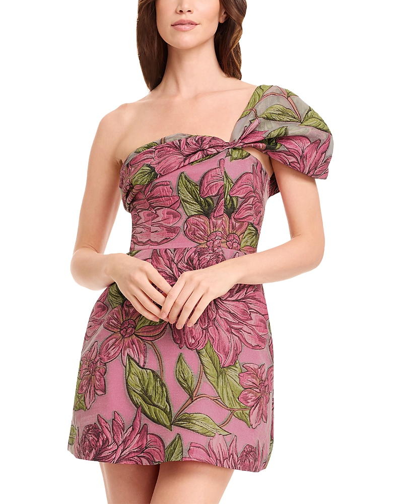 Dress the Population Olive Floral One Shoulder Mini Dress