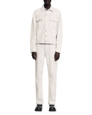 Denim Jacket & Regular Fit Cracked Effect Paint Jeans in Optic White