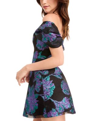 Olive Metallic Bow Shoulder Mini Dress