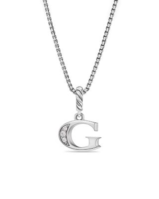 Pav&eacute; Initial Pendant Necklace in Sterling Silver with Diamond, 16"