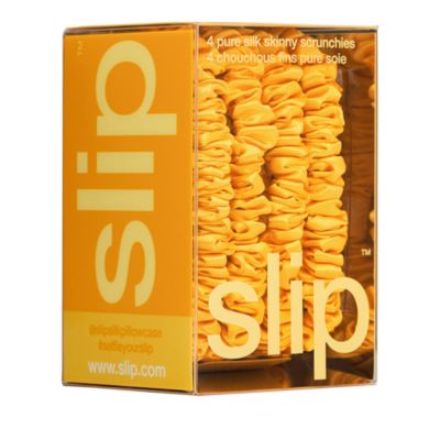 Pure Silk Back to Basics Skinny Scrunchies in Golden, Set of 4