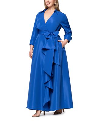 Plus Belted Ruffle Front Ball Gown