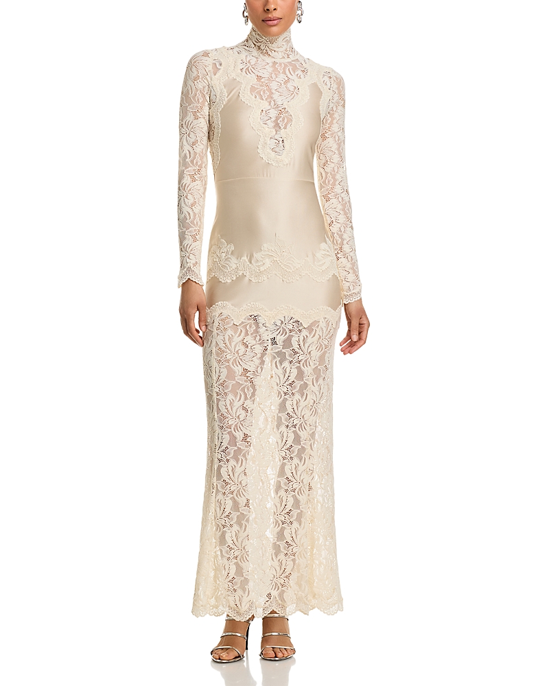 Rabanne Floral Lace Mock Neck Maxi Dress