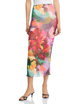 Floral Mesh Midi Skirt - Exclusive
