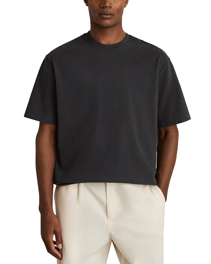 Reiss Washed Black Cotton Garment-dyed Oversize T-shirt In Black