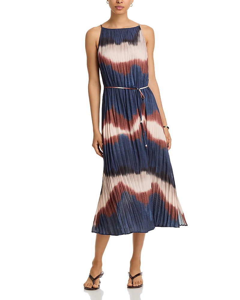 Bella Dahl Pleated Midi Dress With Side Slit In Midnight Tides In Blue