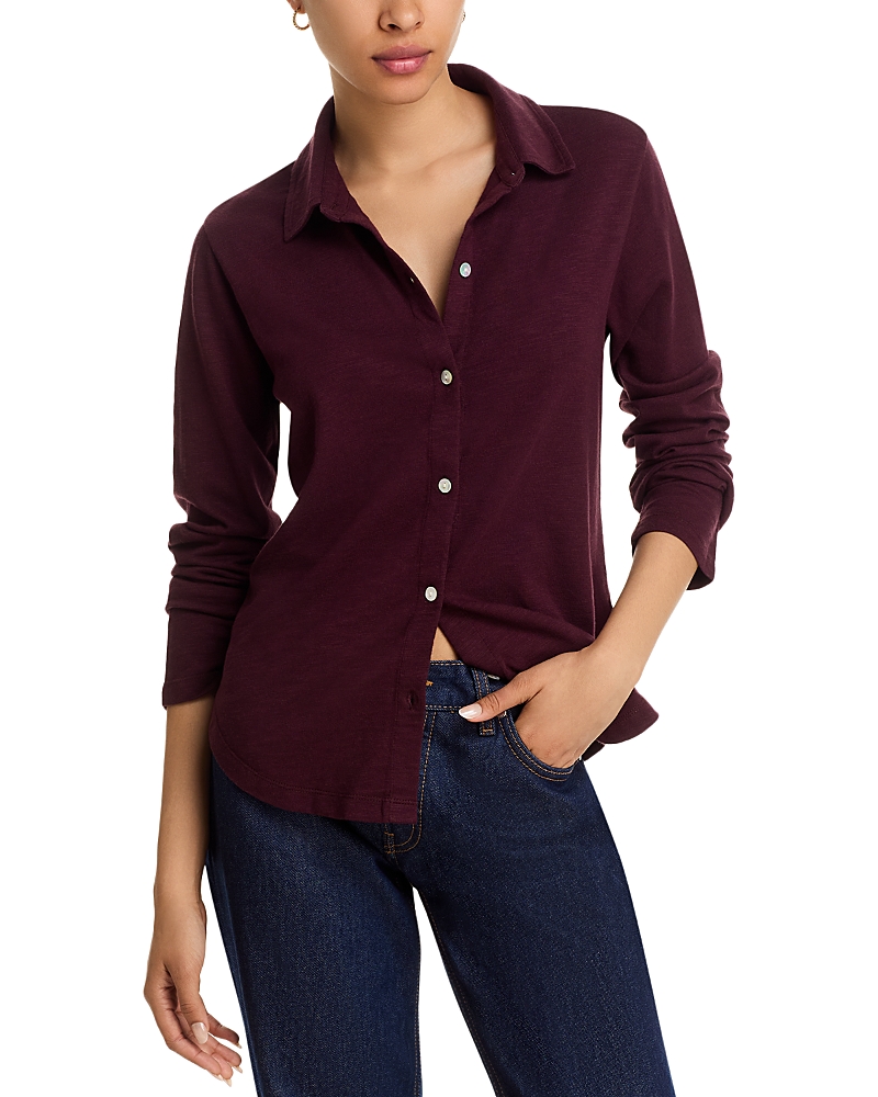 Bella Dahl Button Front Knit Top In Burgundy