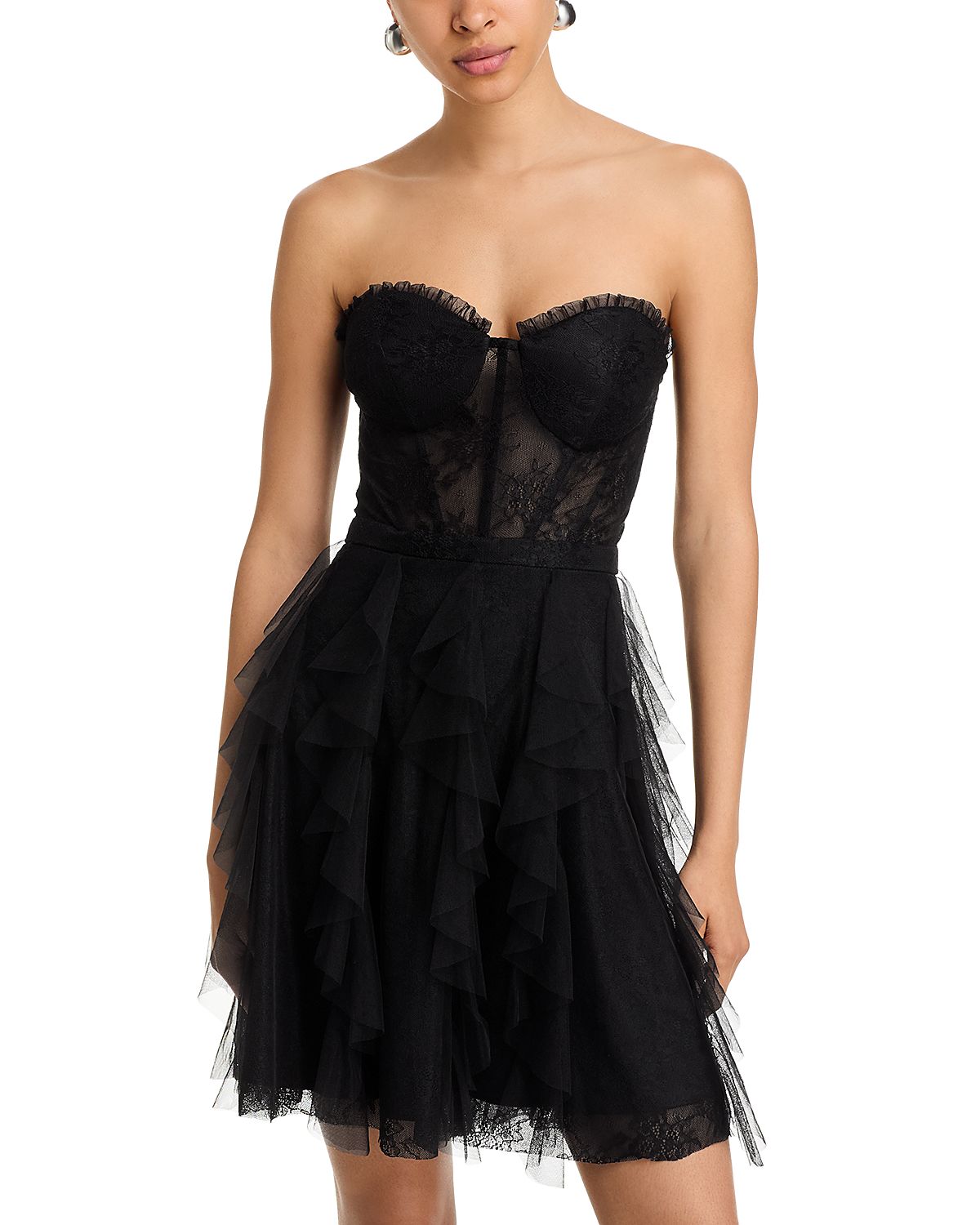 Aqua Strapless Mesh Lace Dress - Exclusive