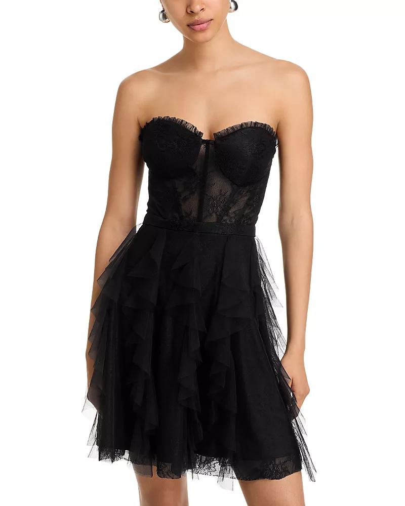 Aqua Strapless Mesh Lace Dress - Exclusive