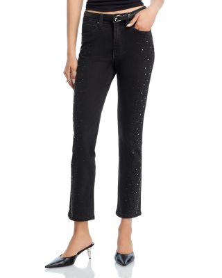 Rhinestone High Rise Ankle Skinny Jeans in Black - Exclusive