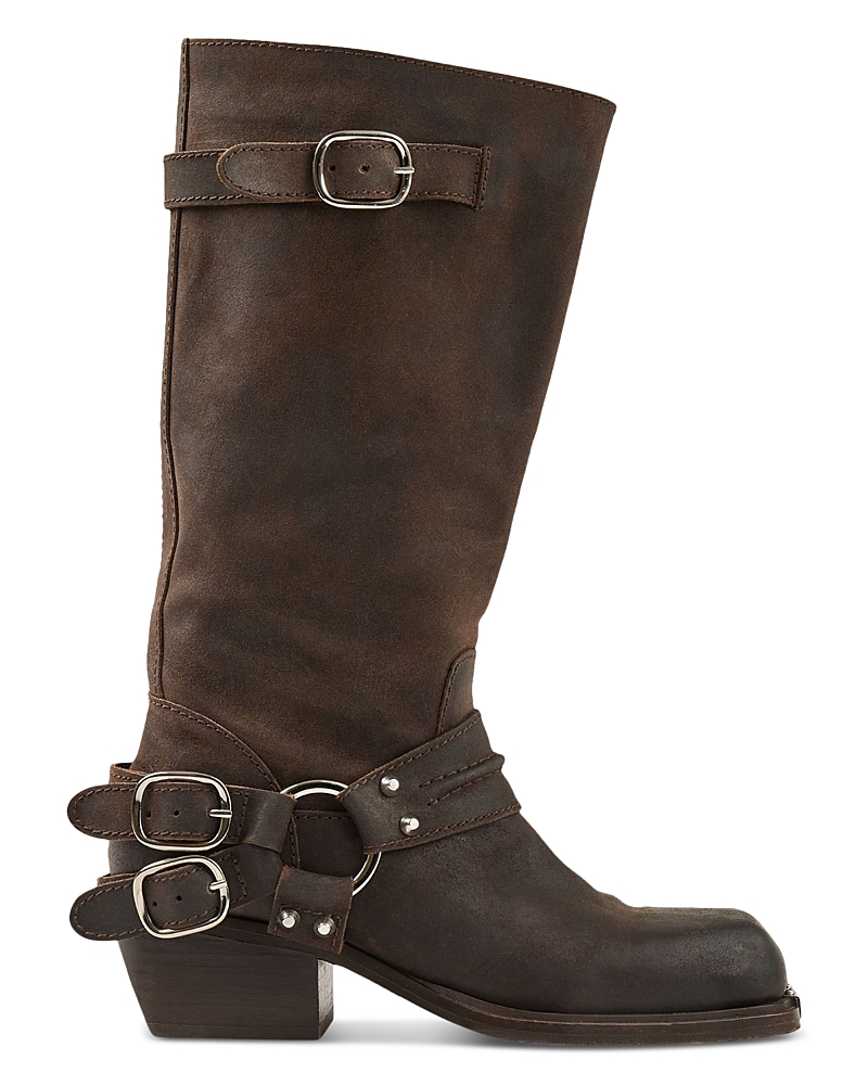 Sandro Leather Buckle Boots In Brown