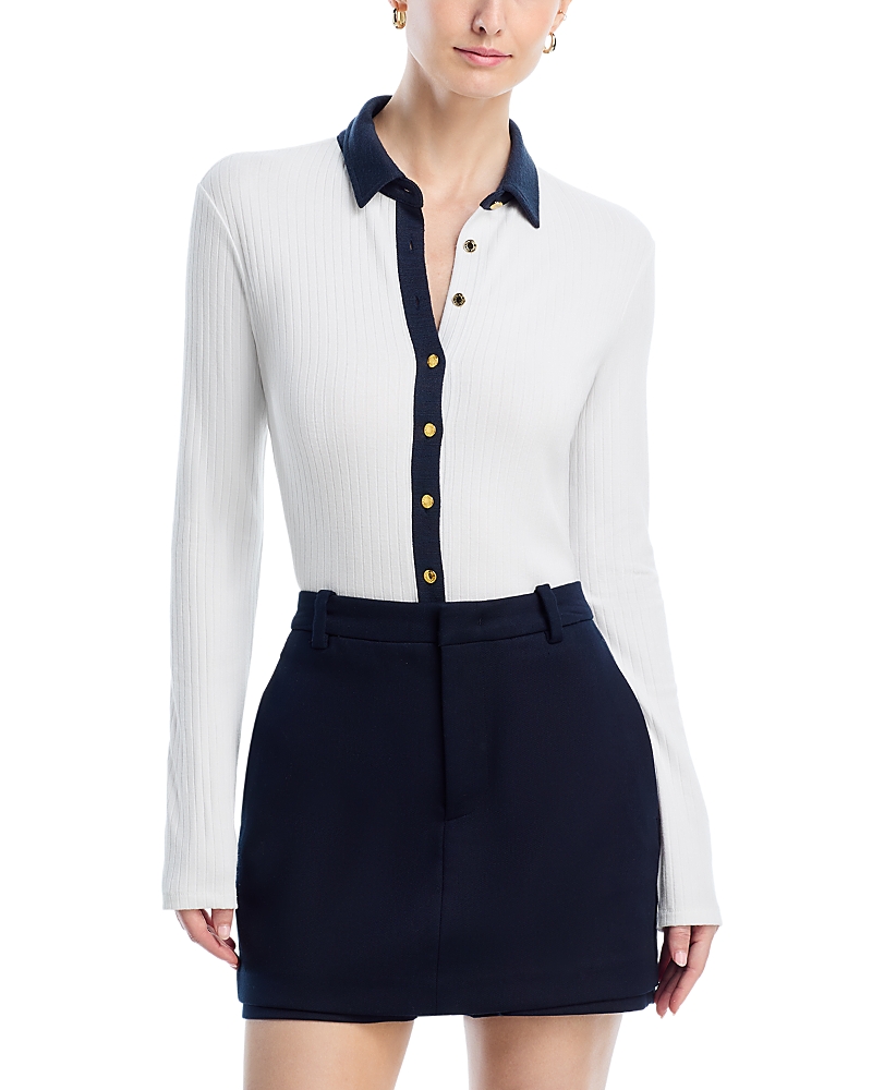 Rag & Bone Contrast Trim Rib Button-up Shirt In White