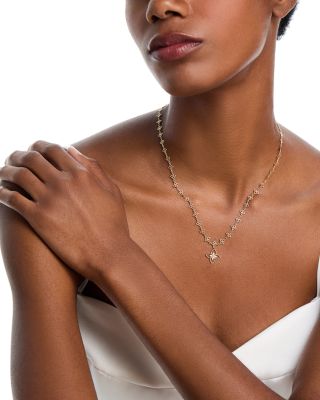 18K Yellow Gold Principessa Diamond Flower Pendant Necklace, 15-17"