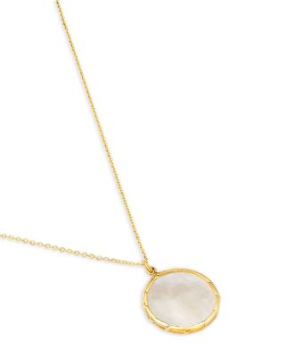 White Mother of Pearl Bezel Pendant Necklace in 14K Yellow Gold, 16-18"