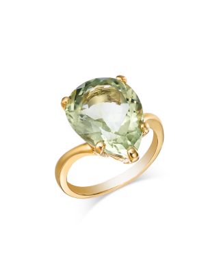 Prasiolite Pear Solitaire Ring in 14K Yellow Gold