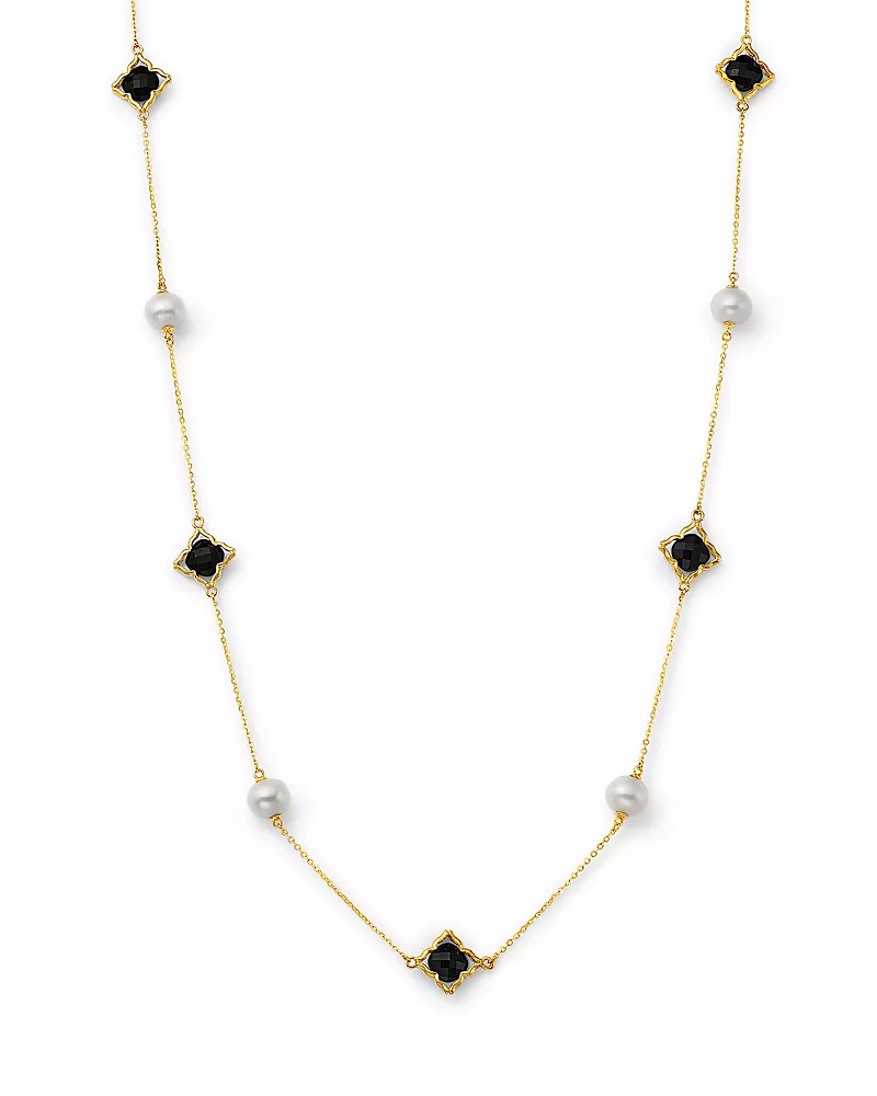 Bloomingdale's Fine Collection Onyx & Cultured Freshwater Pearl Necklace in 14K Yellow Gold, 22