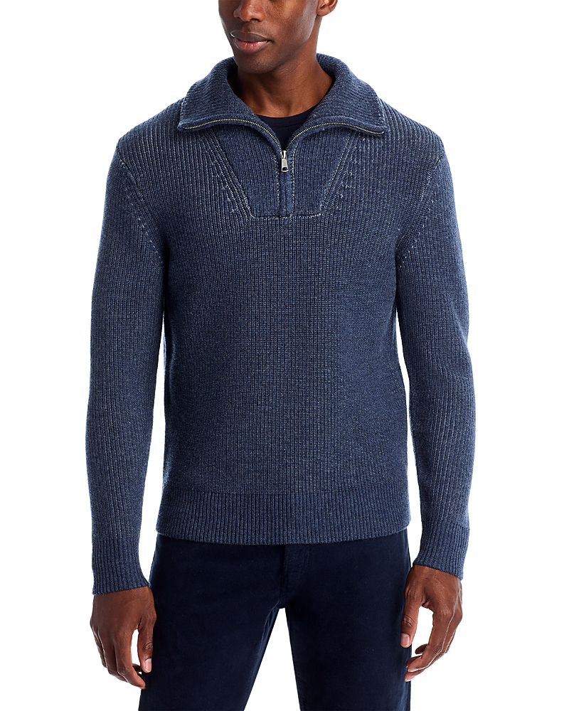 The Men's Store At Bloomingdale's Merino Wool Ribbed Quarter Zip Mock Neck Sweater - Exclusive In Blue