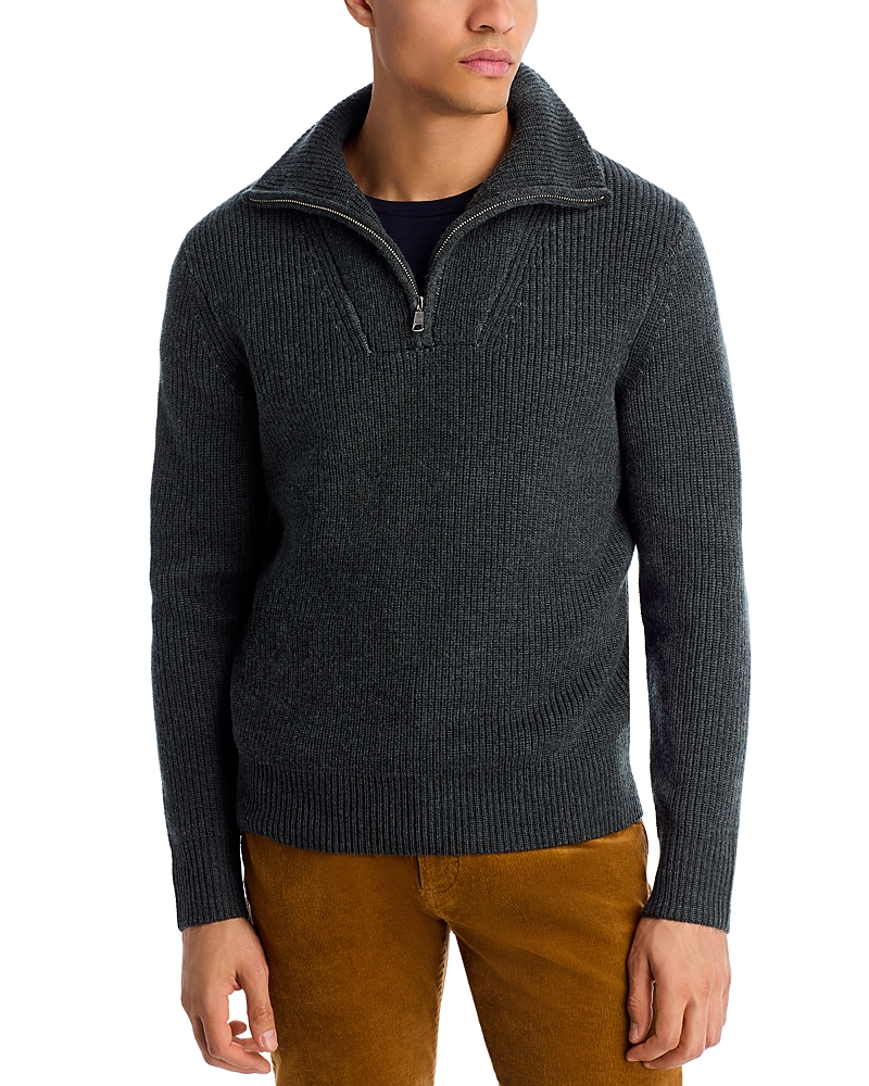 The Men's Store At Bloomingdale's Merino Wool Ribbed Quarter Zip Mock Neck Sweater - Exclusive In Gray