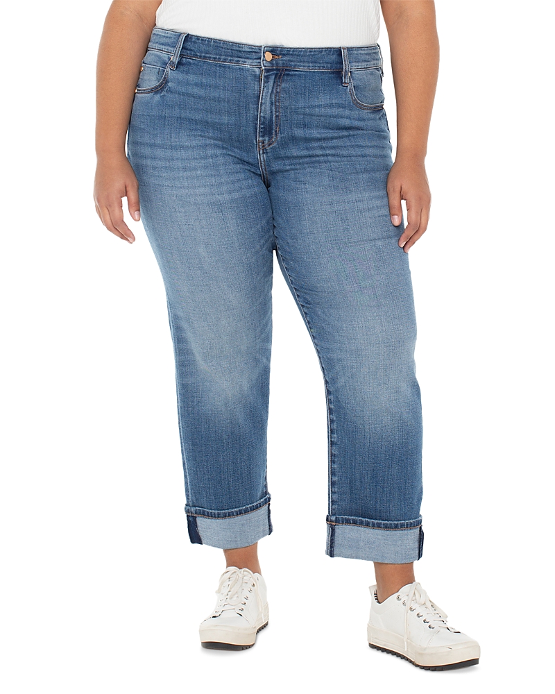 Liverpool Los Angeles Plus Marley High Rise Girlfriend Cuffed Jeans In Rushland In Blue