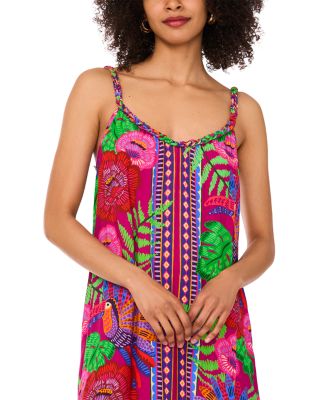 Tropical Print Braided Neck Dress