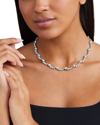 Sterling Silver Caviar Bubbly Scalloped Beaded Collar Necklace, 18"