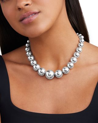 Sterling Silver Caviar Bubbly Graduated Bead Collar Necklace, 18"