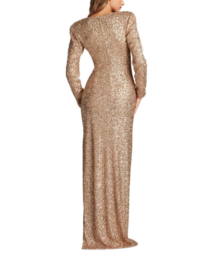 Jazzy Sequin Mesh Plunge Gown
