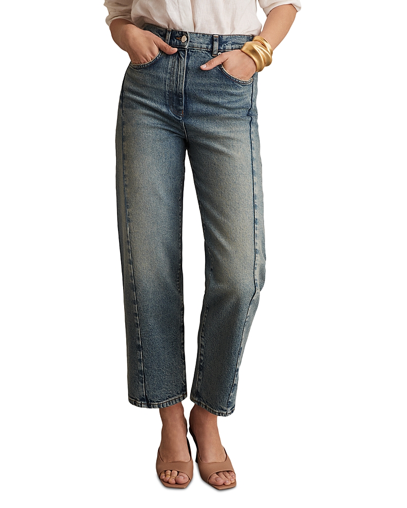 Reiss Petites Molly High Rise Barrel Jeans In Mid Blue In Blue