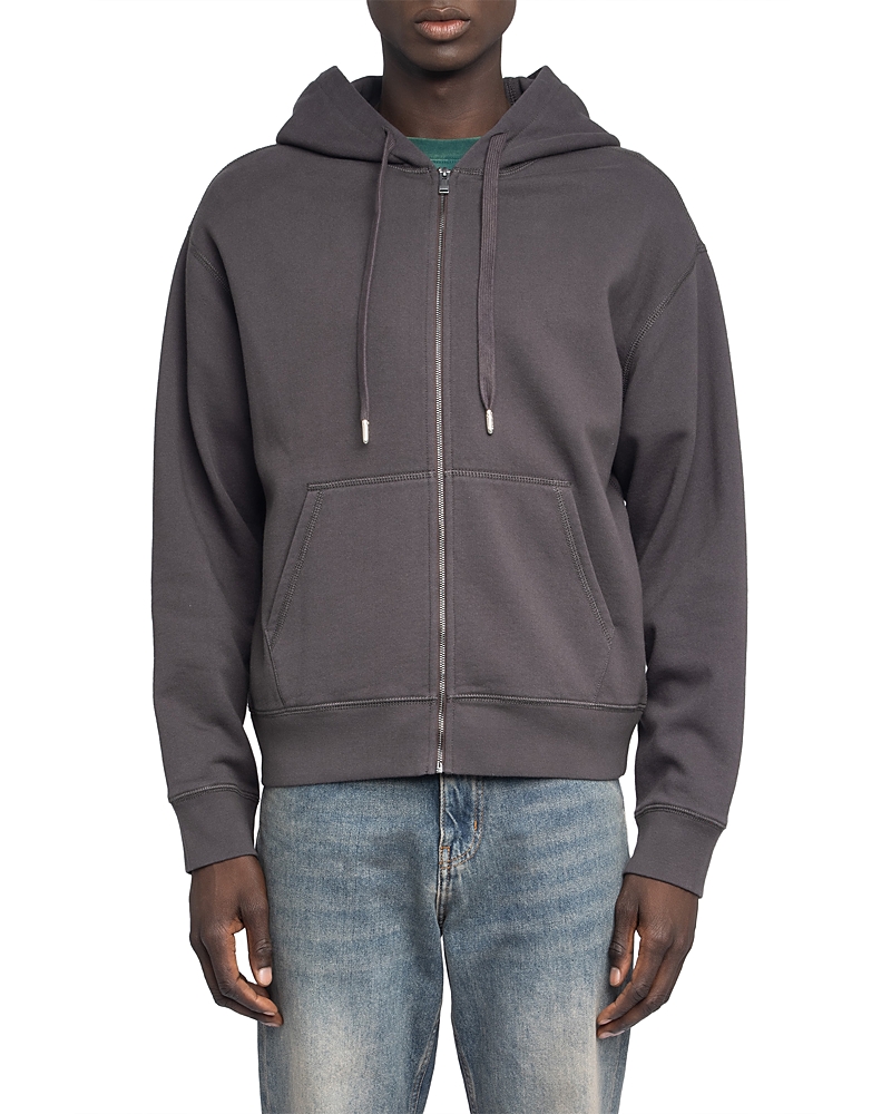 Zadig & Voltaire Sacha Skull-print Zip-up Hoodie In Gray