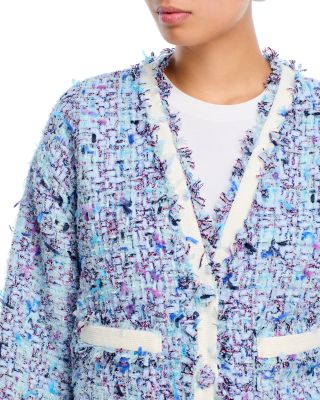 Ribbon Tweed V Neck Jacket - Exclusive