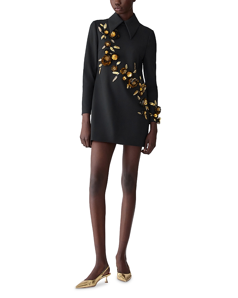 Carolina Herrera Floral-embellished Dress In Black