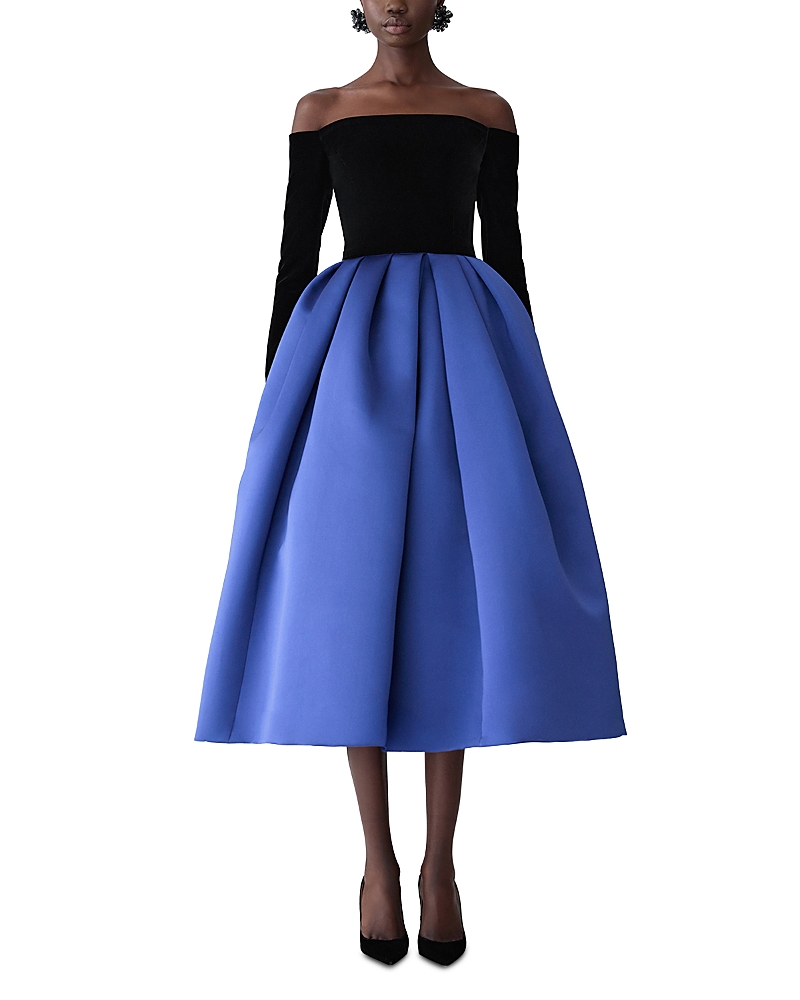 Carolina Herrera Off The Shoulder Long Sleeve Mixed Media Cocktail Dress In Multi